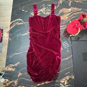 Opulent Mood Burgundy Velvet Bustier Mini Dress